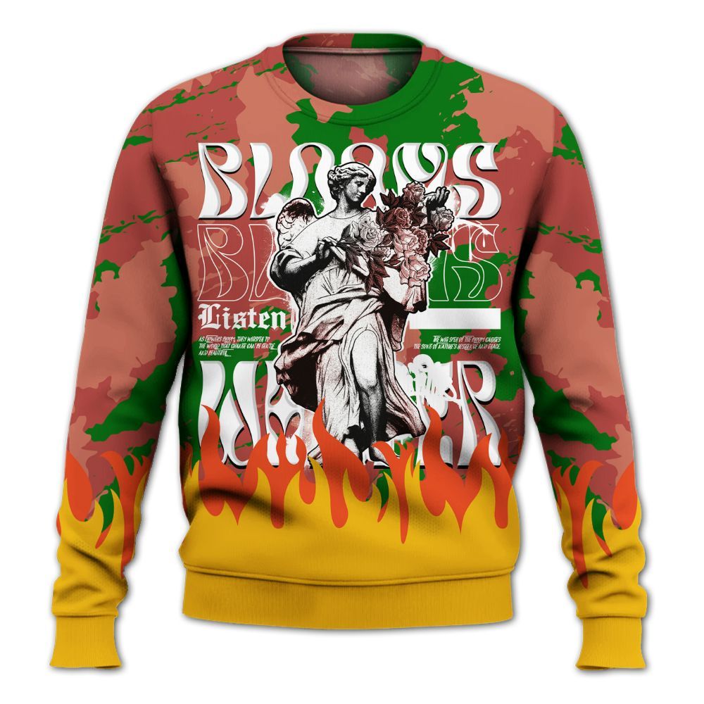 Sweatshirt To Match Dune Red 13s - Blooms Whisper Retro All Over Print