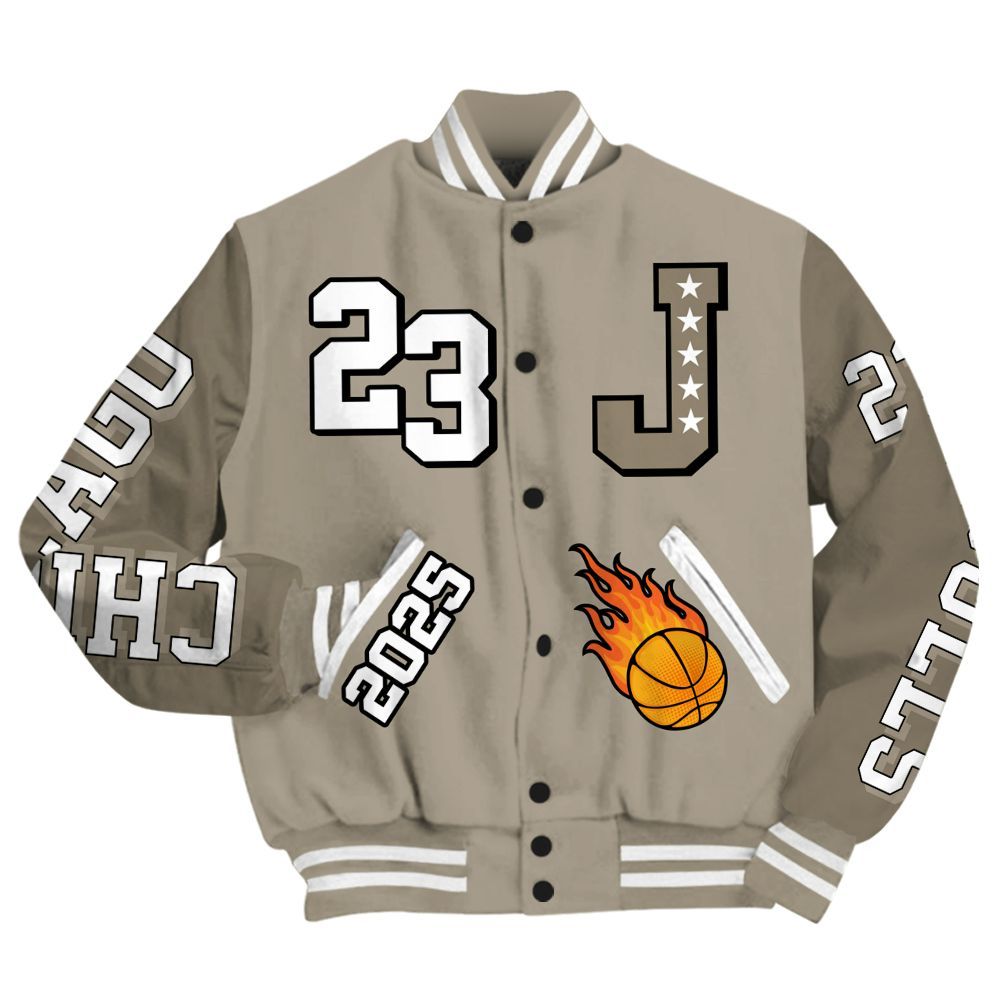 Varsity Jacket To Match High OG Khaki 1s - Chicago 23 Basketball All Over Print