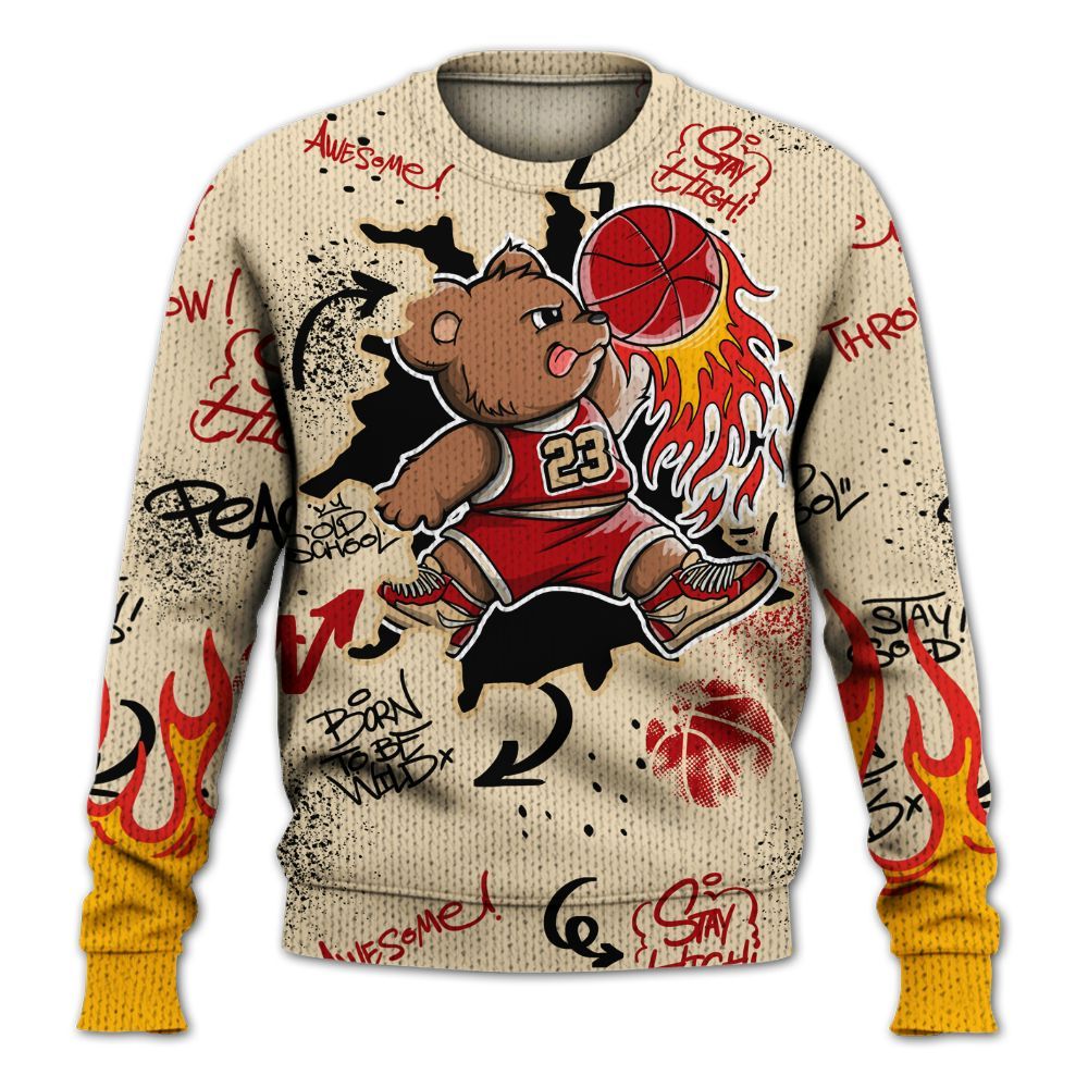 Knitted Sweater To Match Dunk Low Strawberry Waffle - Number 23 Basketball Bear Custom Name