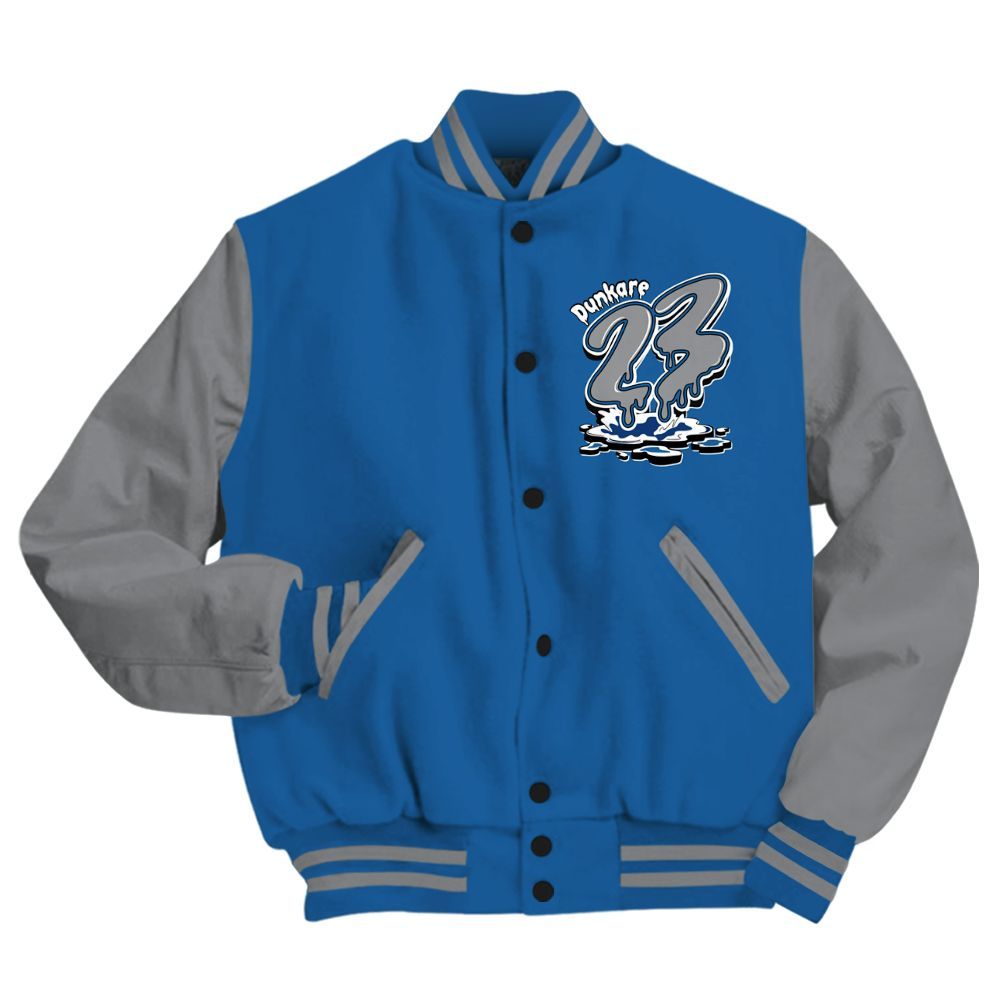 Varsity Jacket To Match French Blue 13s - Custom Name 23 Drip All Over Print