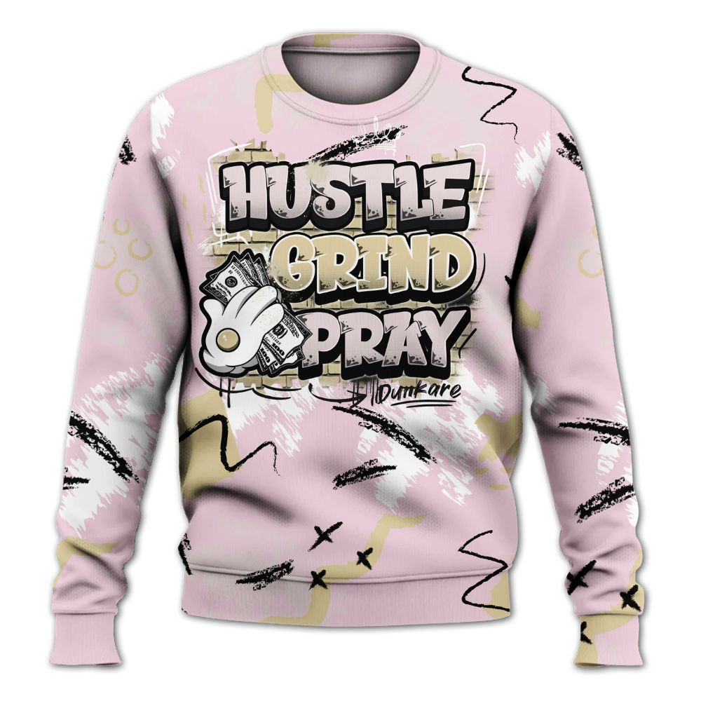 Sweatshirt To Match Denim Iced Carmine 4s - Hustle Grind Pray Graphic Street Style All Over Print