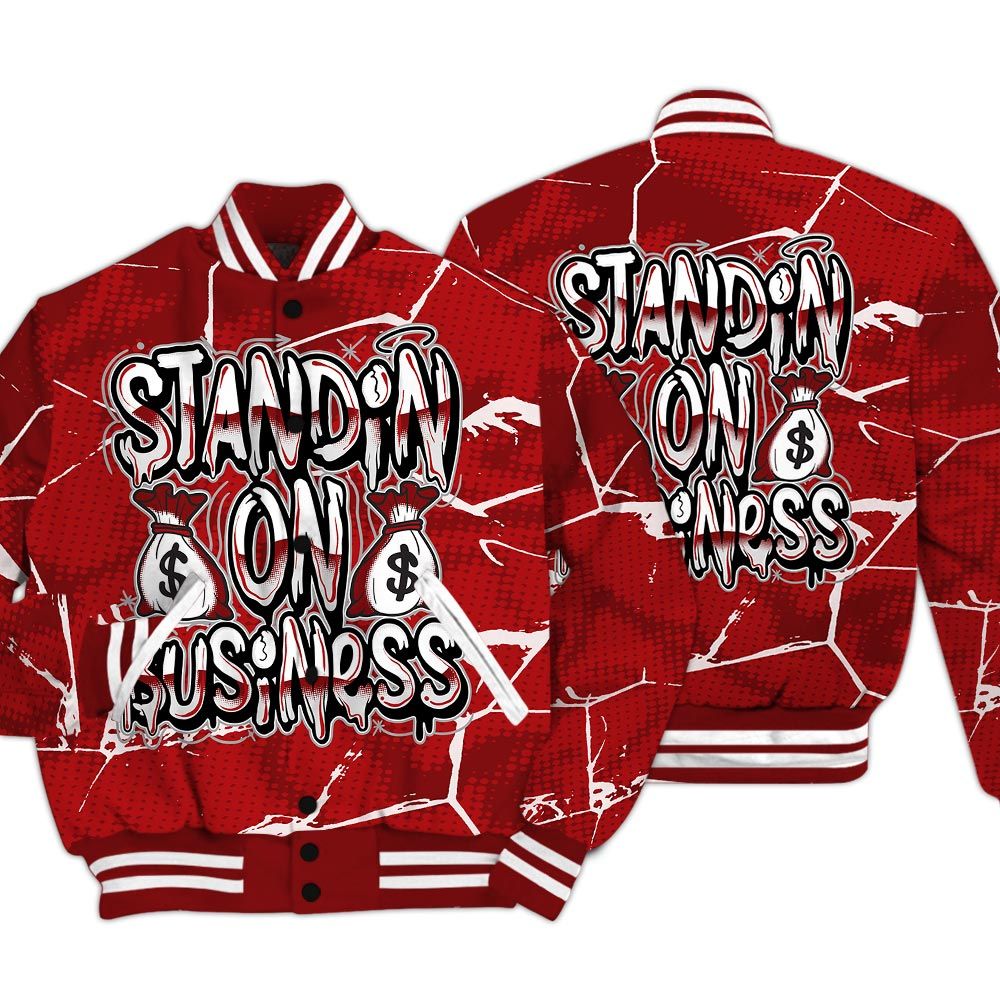 Varsity Jacket To Match Red Taxi 12s - Standin' Business White Graphic Crack Varsity Jacket Unisex