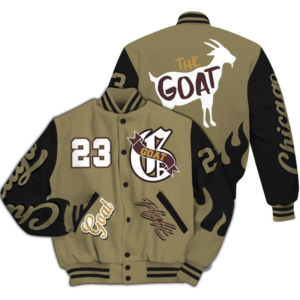 Varsity Jacket To Match Black Olive 7s - The G.O.A.T Flight Streetwear All Over Print
