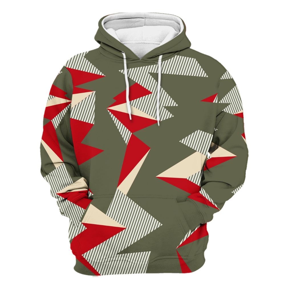 Hoodie To Match Travis Scott Low OG Medium Olive 1s - Geometric Camouflage Pattern All Over Print