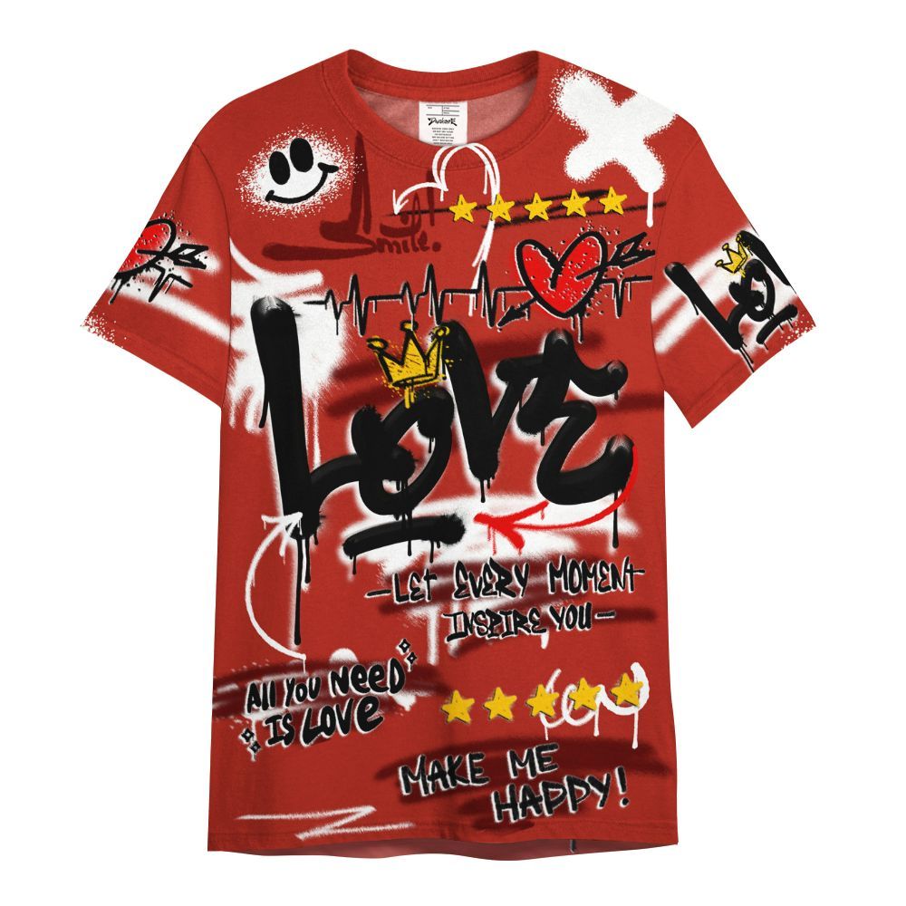 Shirt To Match SP Firewood Orange 4s - Happy Love Beats Graffiti Streetwear All Over Print