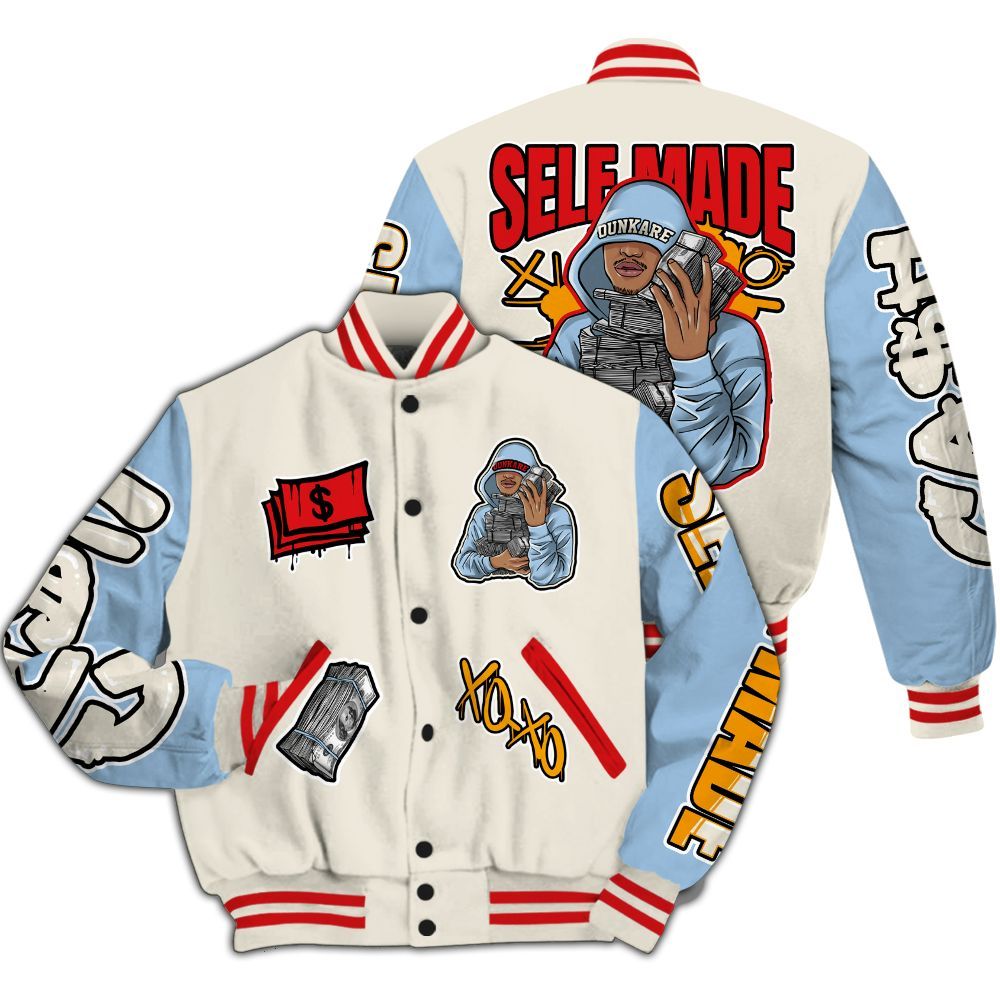 Varsity Jacket To Match Retro High OG Pale Ivory Psychic Blue 1s - Selfmade Unique All Over Print