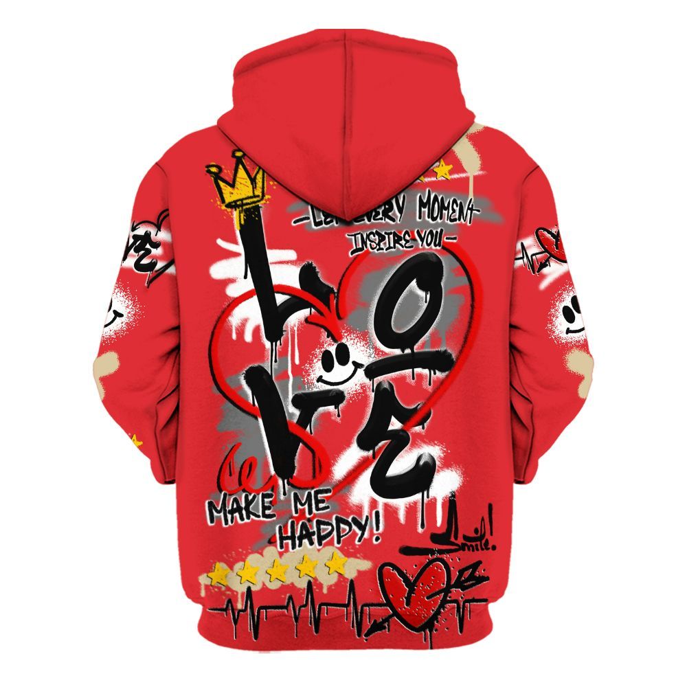 Hoodie To Match Prime 93 Fire Red - Happy Love Beats Graffiti Streetwear All Over Print