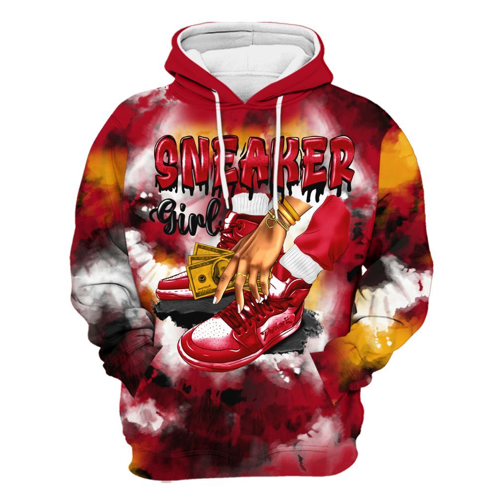 Hoodie To Match Cardinal 7s - SNEAKER Girl Money Drip Tie Dye All Over Print