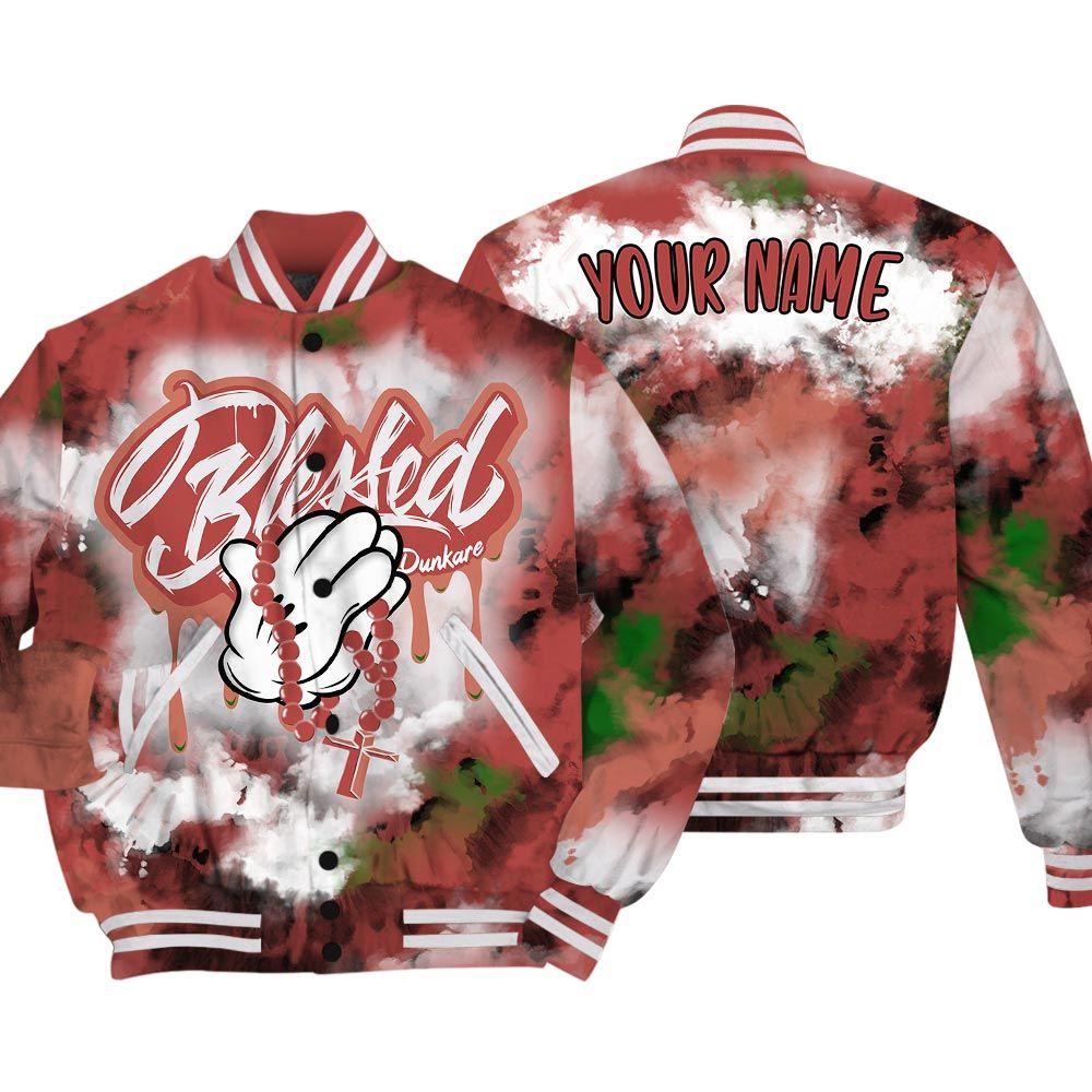 Varsity Jacket To Match Varsity Streetwear God Blessed Drip Tie Dye, Dune Red 13s T-Shirt, To Match Sneaker Dune Red 13s Baseball Varsity Jacket 1704 NCT