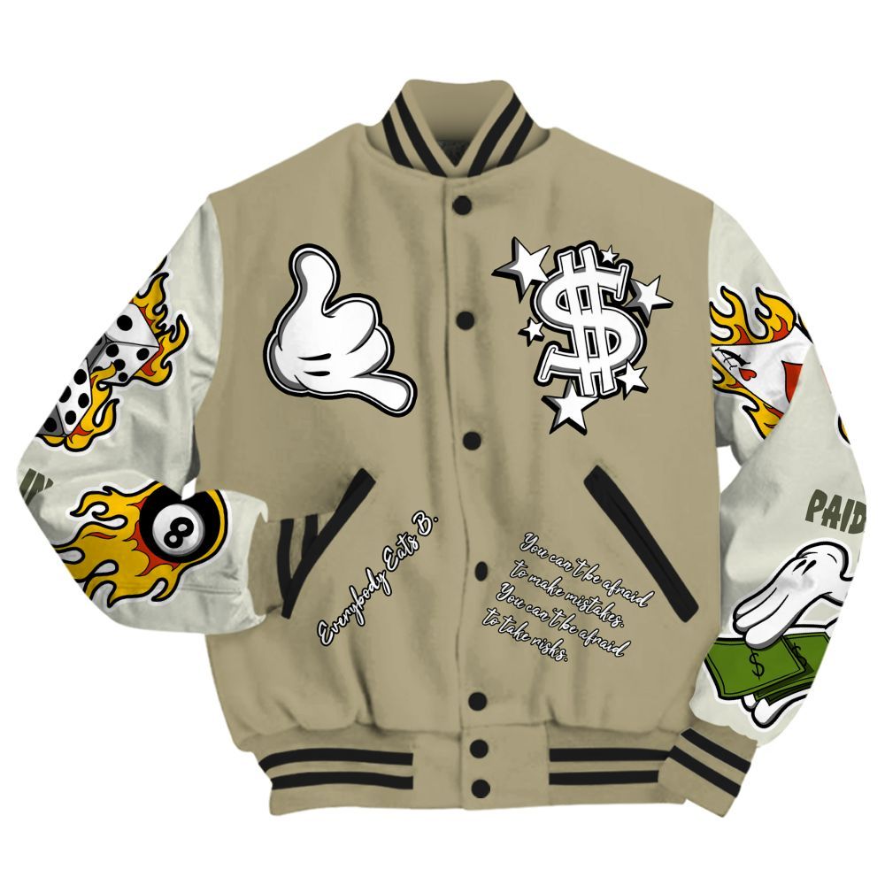 Varsity Jacket To Match Low OG Medium Olive 1s - Everybody Paid In Full Graphic All Over Print
