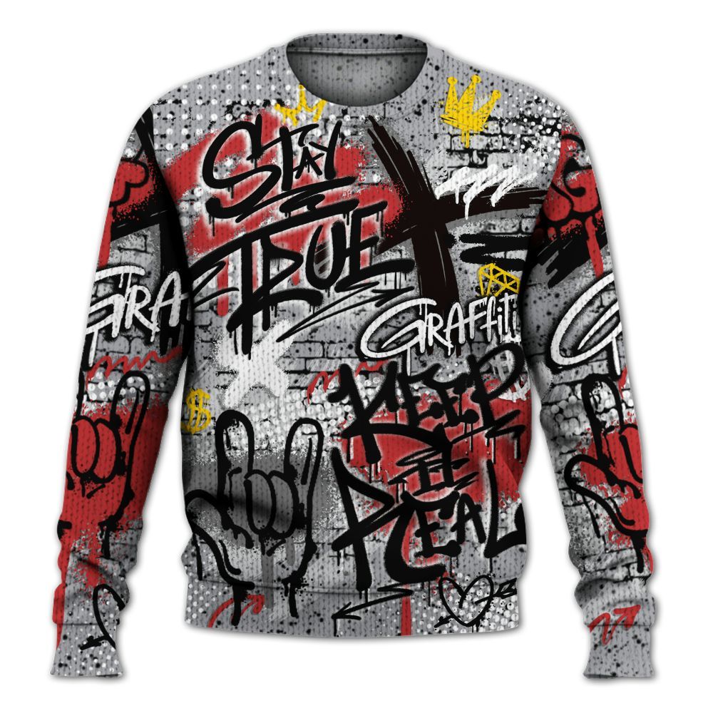 Knitted Sweater To Match White Cement 4s - True It Real Graffiti Streetwear