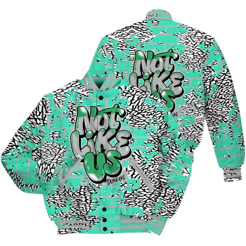 Varsity Jacket To Match Black Green Glow 3s Shirt - None Like Us Graphic Brick Art All Over Print