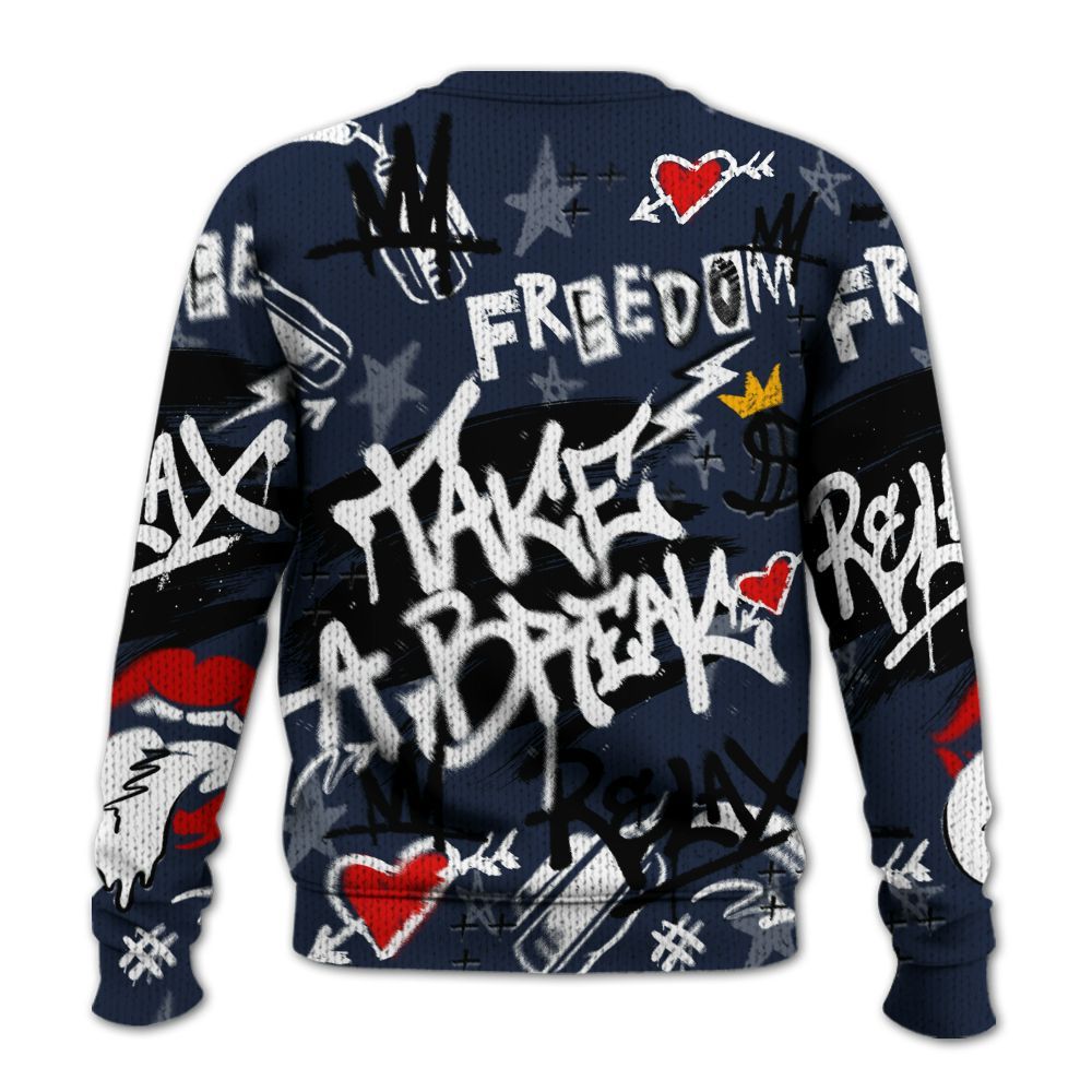 Knitted Sweater To Match Dunk Low White Midnight Navy - Take Break Freedom Graffiti Streetwear