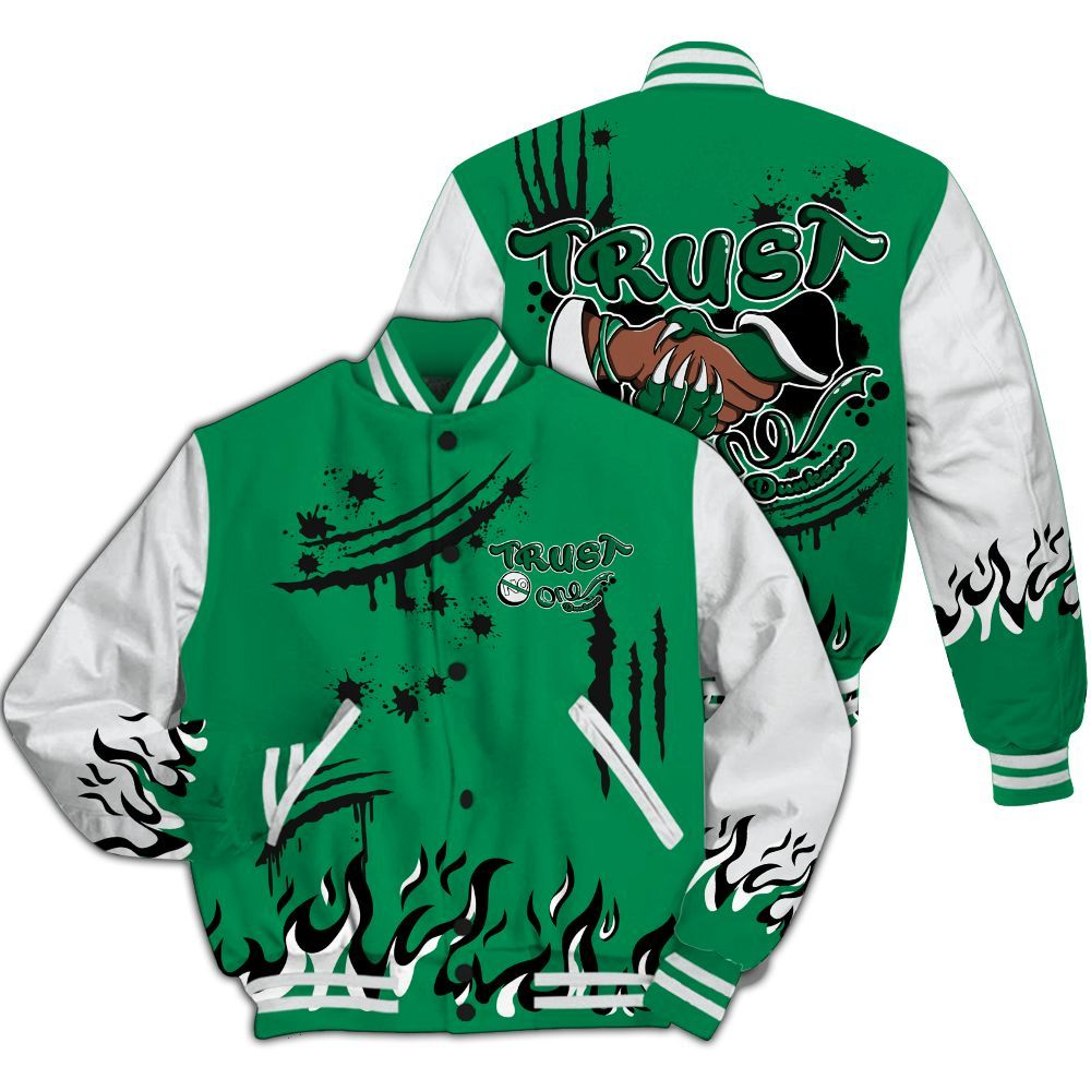 Varsity Jacket To Match Mid Lucky Green 1s - Graphic Trust No One All Over Print