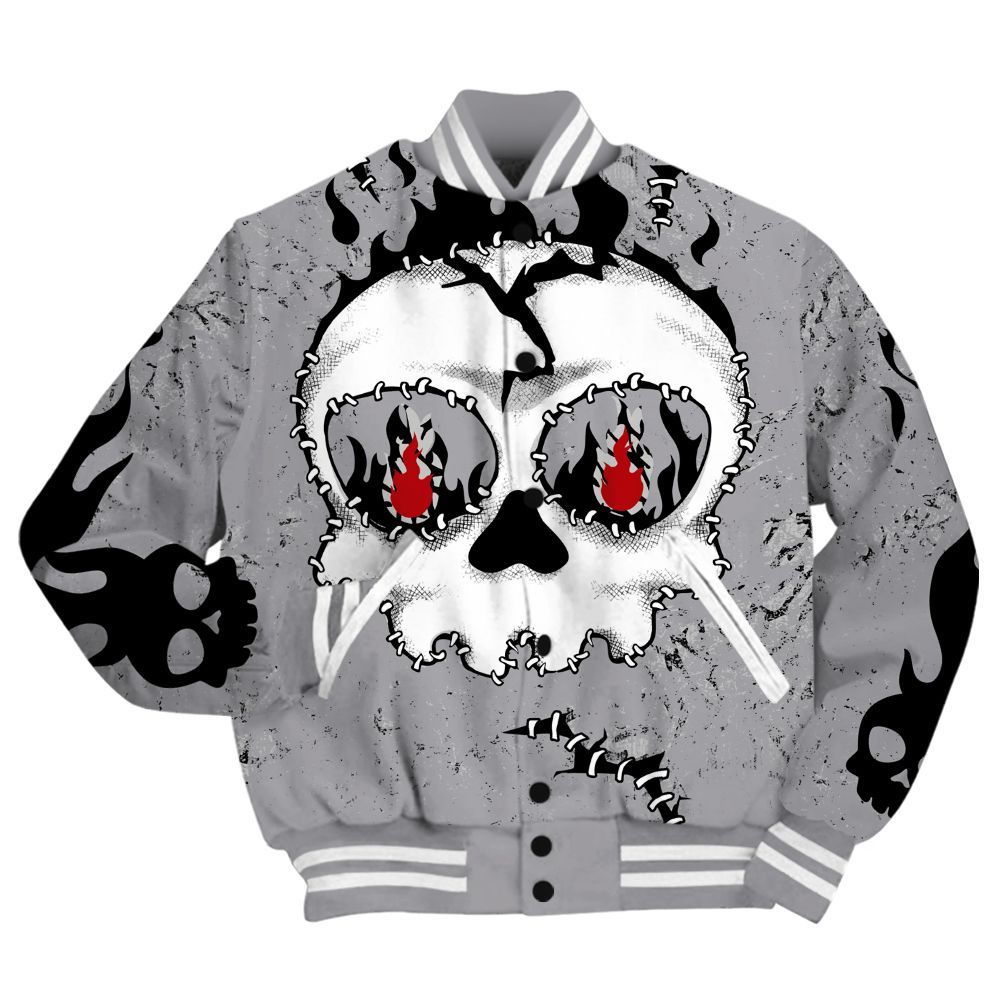 Varsity Jacket To Match Cement Grey 3s Shirt, Cracked Skull Stitches All Over Print