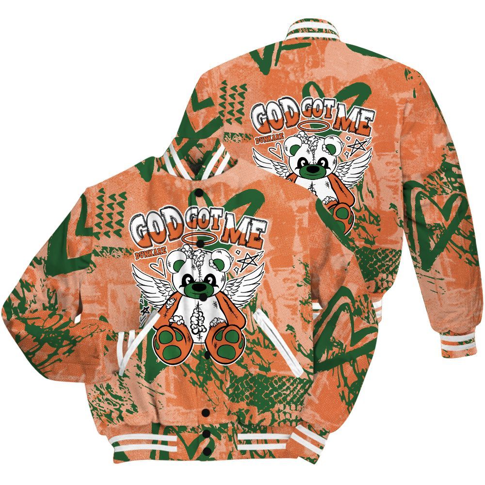 Varsity Jacket To Match Low Miami 5s Shirt - Gods Guides Me Bear Heart Grunge All Over Print