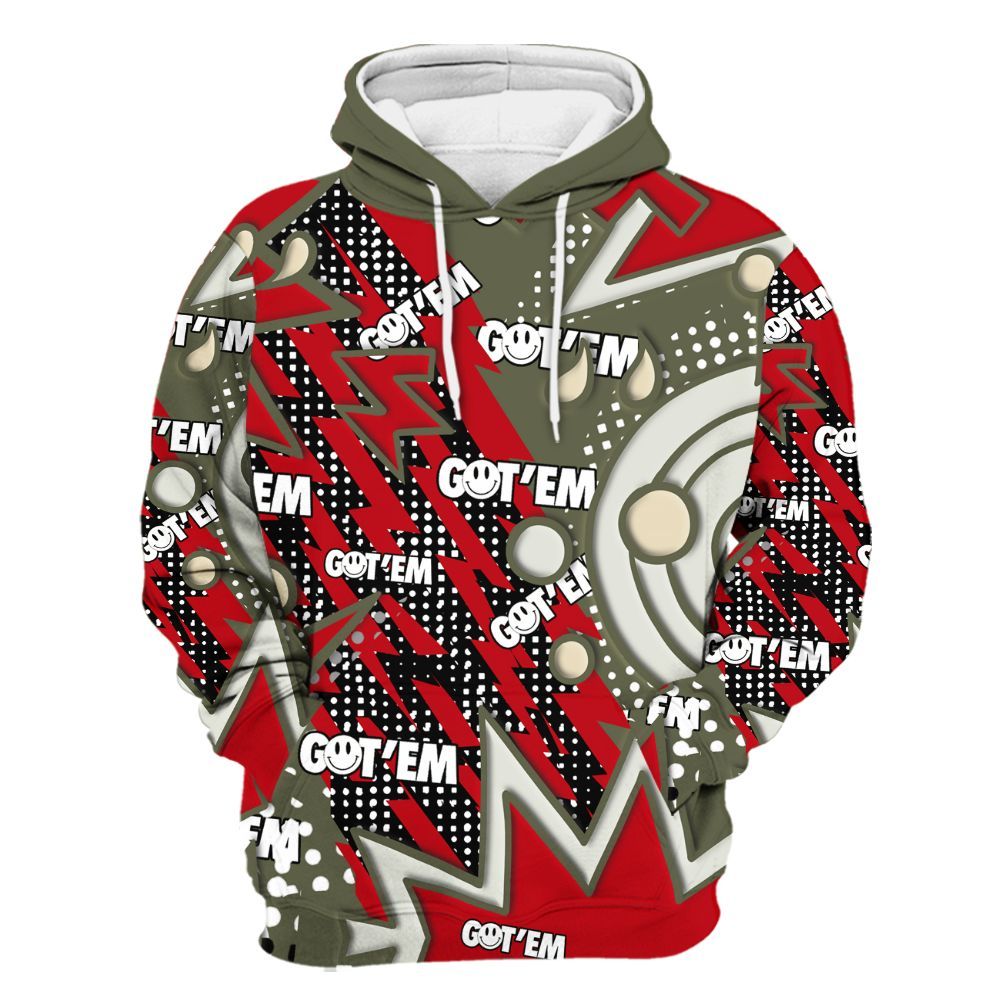 Hoodie To Match Low OG Medium Olive 1s Varsity Jacket, Retro Vintage 90s All Over Print