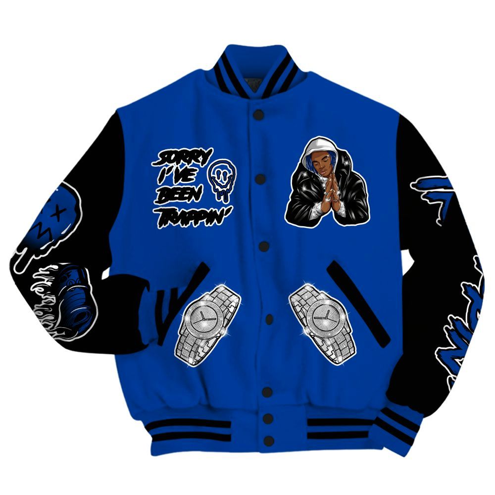 Varsity Jacket To Match Hyper Royal 12s - Trappin' Unique All Over Print