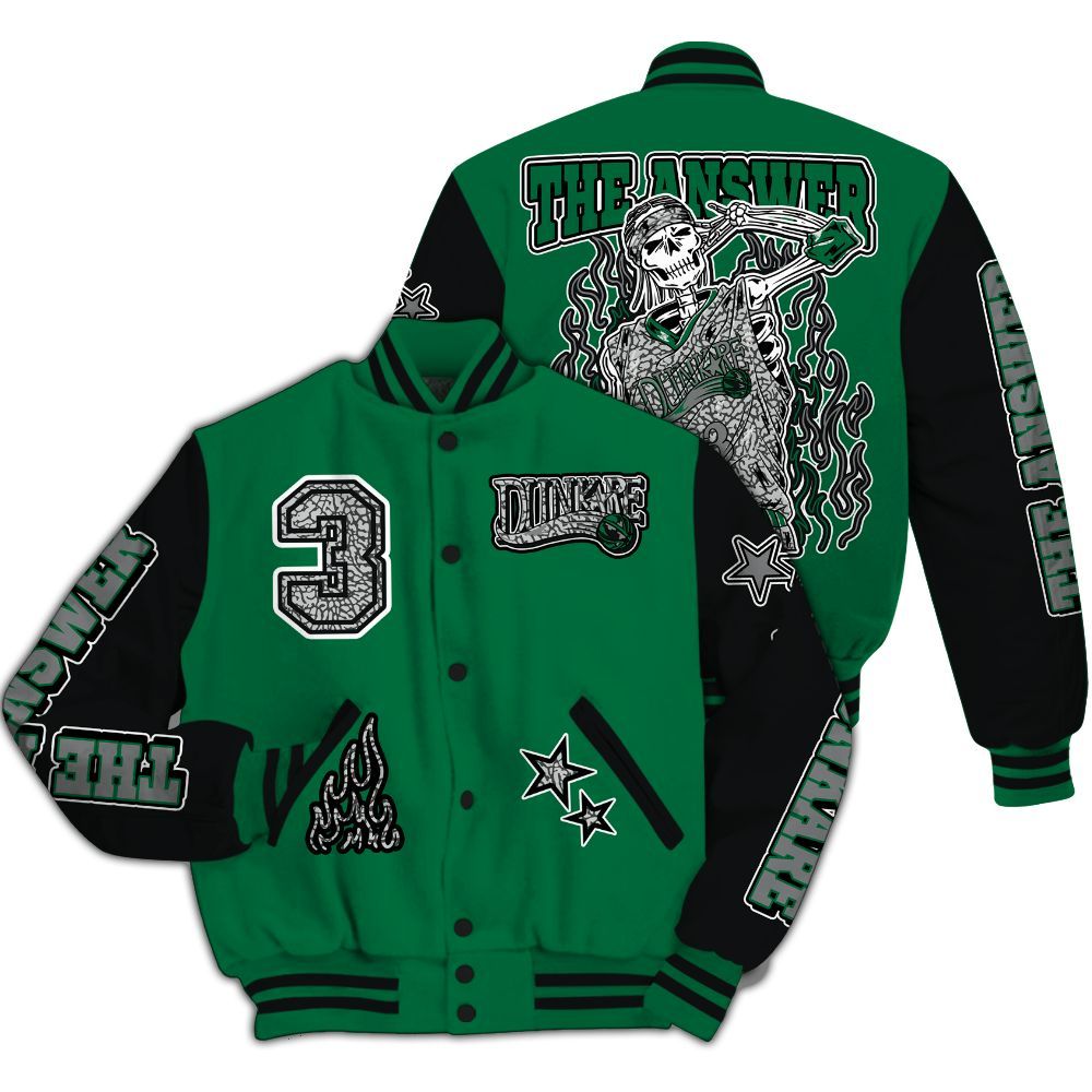 Varsity Jacket To Match Pine Green 3s - Allen Answer Skeleton All Over Print