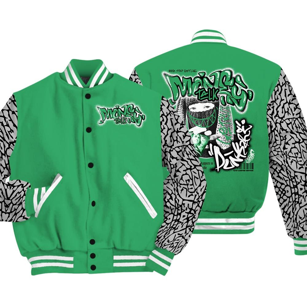 Varsity Jacket To Match Varsity Money Talk Rap, 3 Green Glow T-Shirt, To Match Sneaker Black Green Glow 3s Baseball Varsity Jacket LTRP