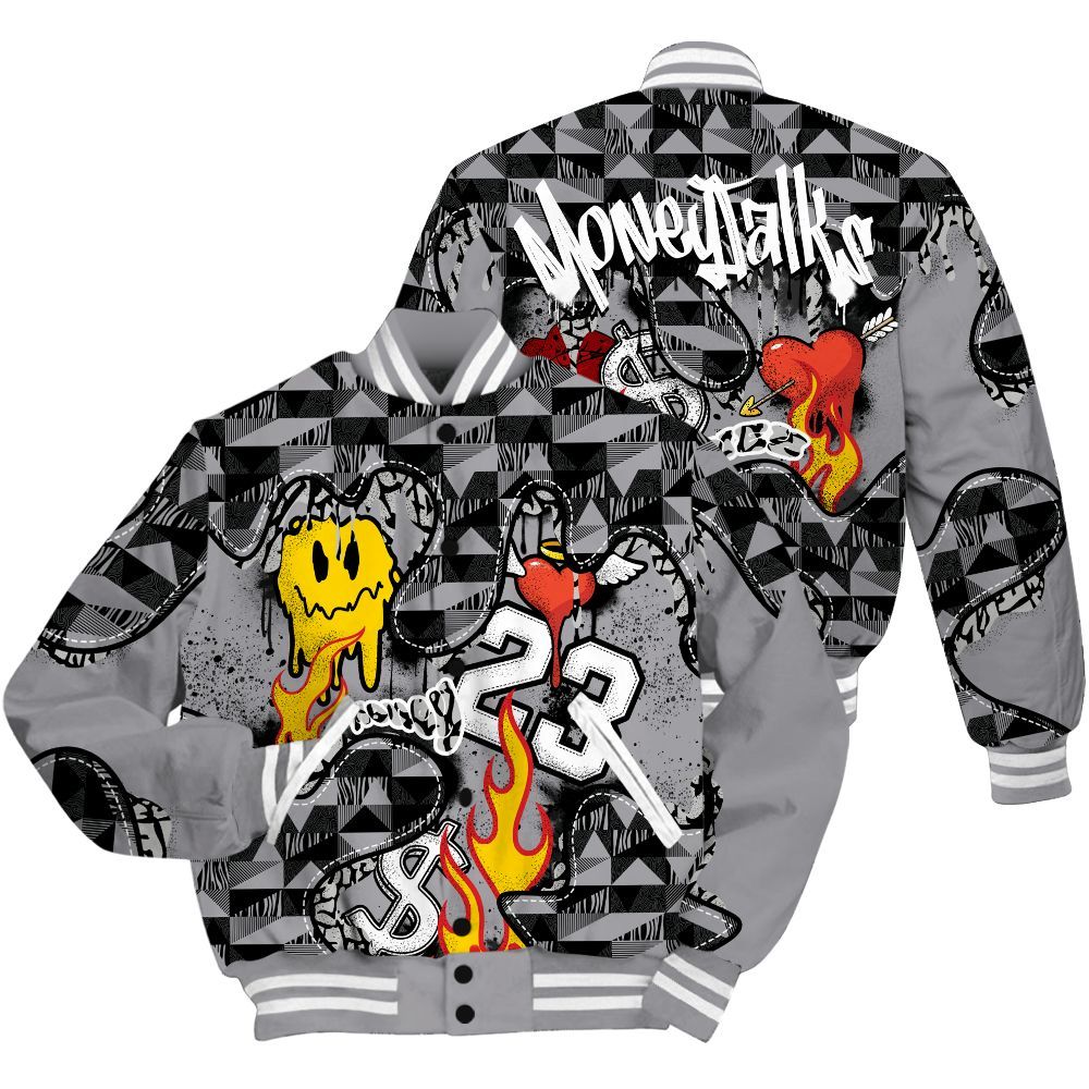 Varsity Jacket To Match Cement Grey 3s - 23 Smile Burning Heart All Over Print