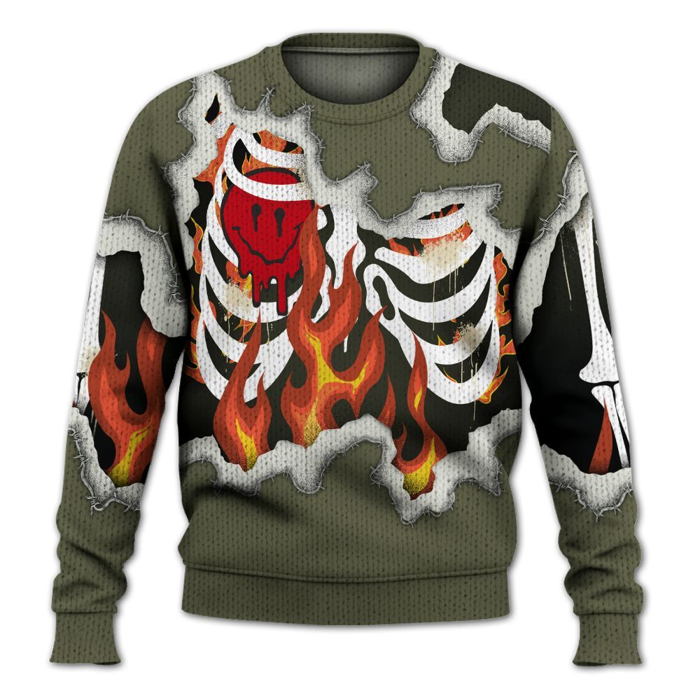 Knitted Sweater To Match Travis Scott Low OG Medium Olive 1s - Skeleton On Fire Skrrt
