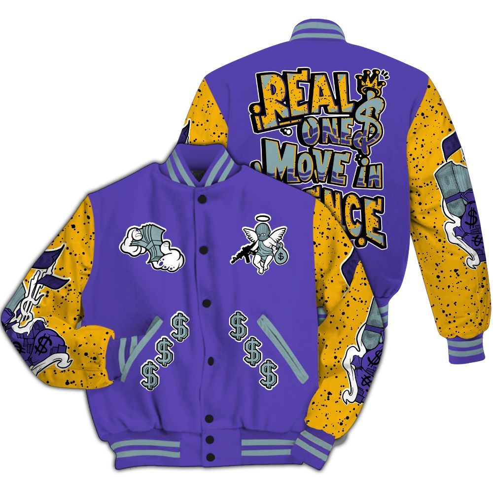 Varsity Jacket To Match Imperial Purple 4s - Ones Move In Silence Graphic All Over Print