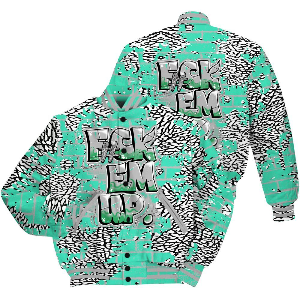 Varsity Jacket To Match Black Green Glow 3s Shirt - F#ck Em Graphic Brick Art All Over Print