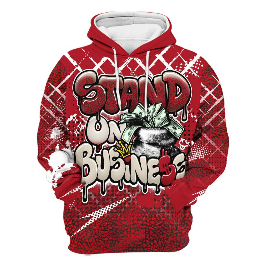 Hoodie To Match Mid Red Cracked Leather 1s - Halftone Stand Business Dripping All Over Print