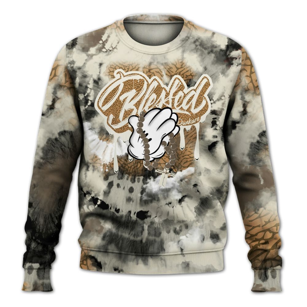Sweatshirt To Match Orewood Brown 3s - God Blessed Tie Dye All Over Print