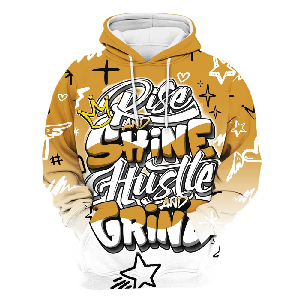 Hoodie To Match Dunk Low Wheat Pale Ivory - Rise Shine Hustle Grind All Over Print