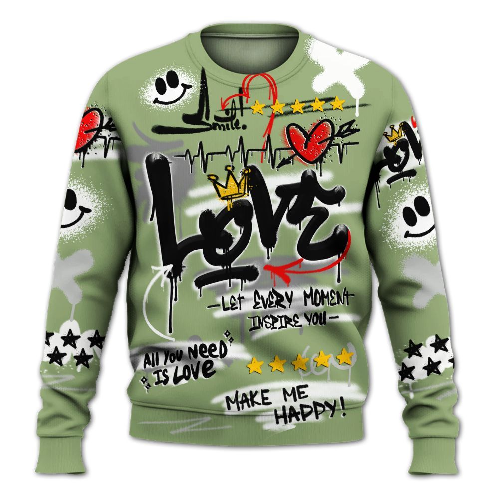 Sweatshirt To Match Oil Green 4s - Happy Love Beats Graffiti Streetwear All Over Print