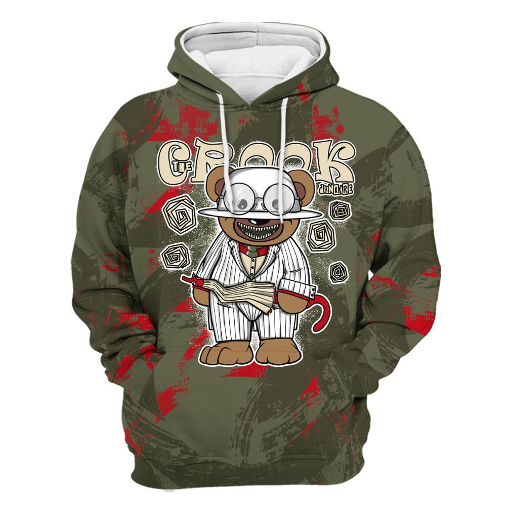 Hoodie To Match Travis Scott Low OG Medium Olive 1s - Swindler Bear Circle Slpash All Over Print