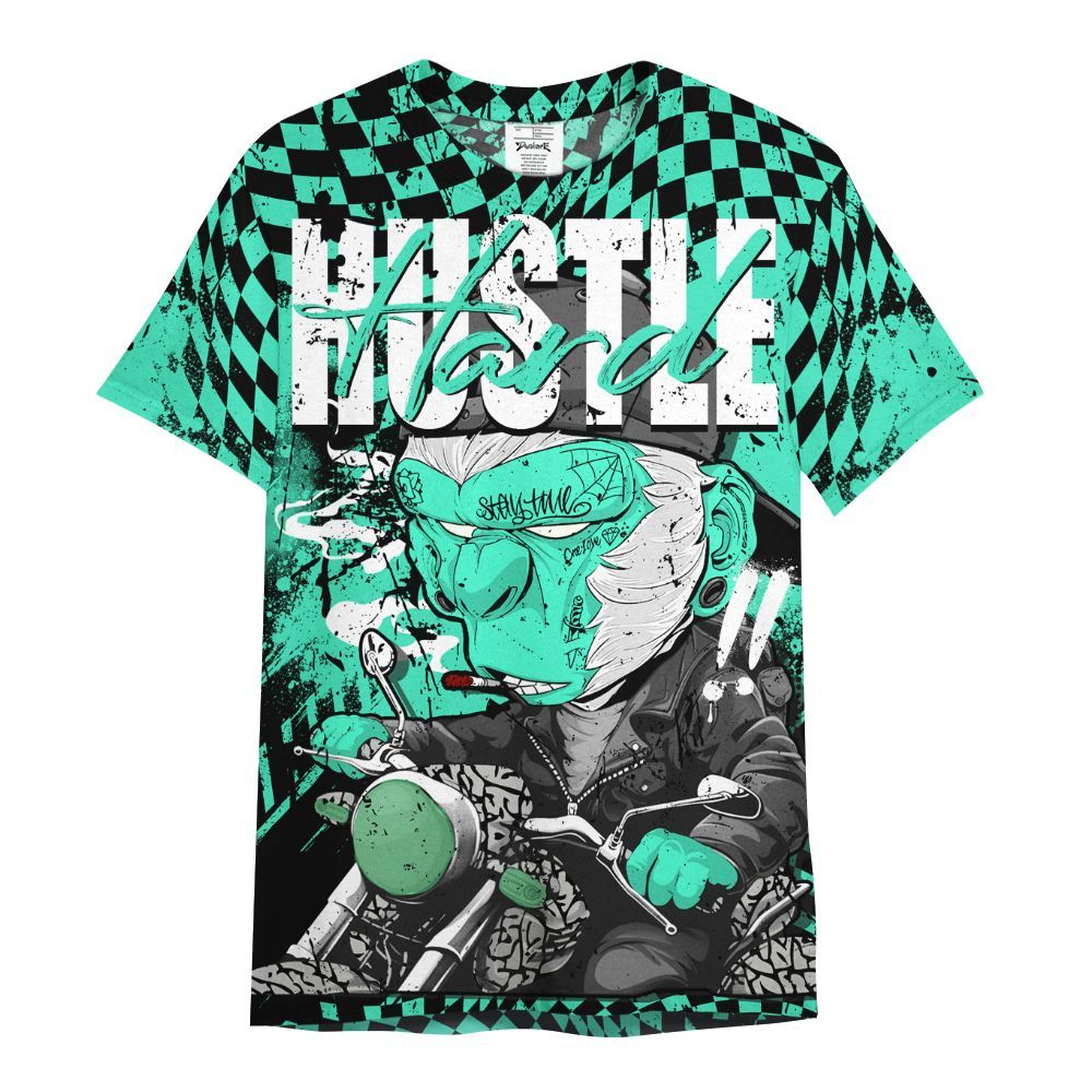 Shirt To Match Black Green Glow 3s - Hustle Hard Monkey Green Glow 3s All Over Print