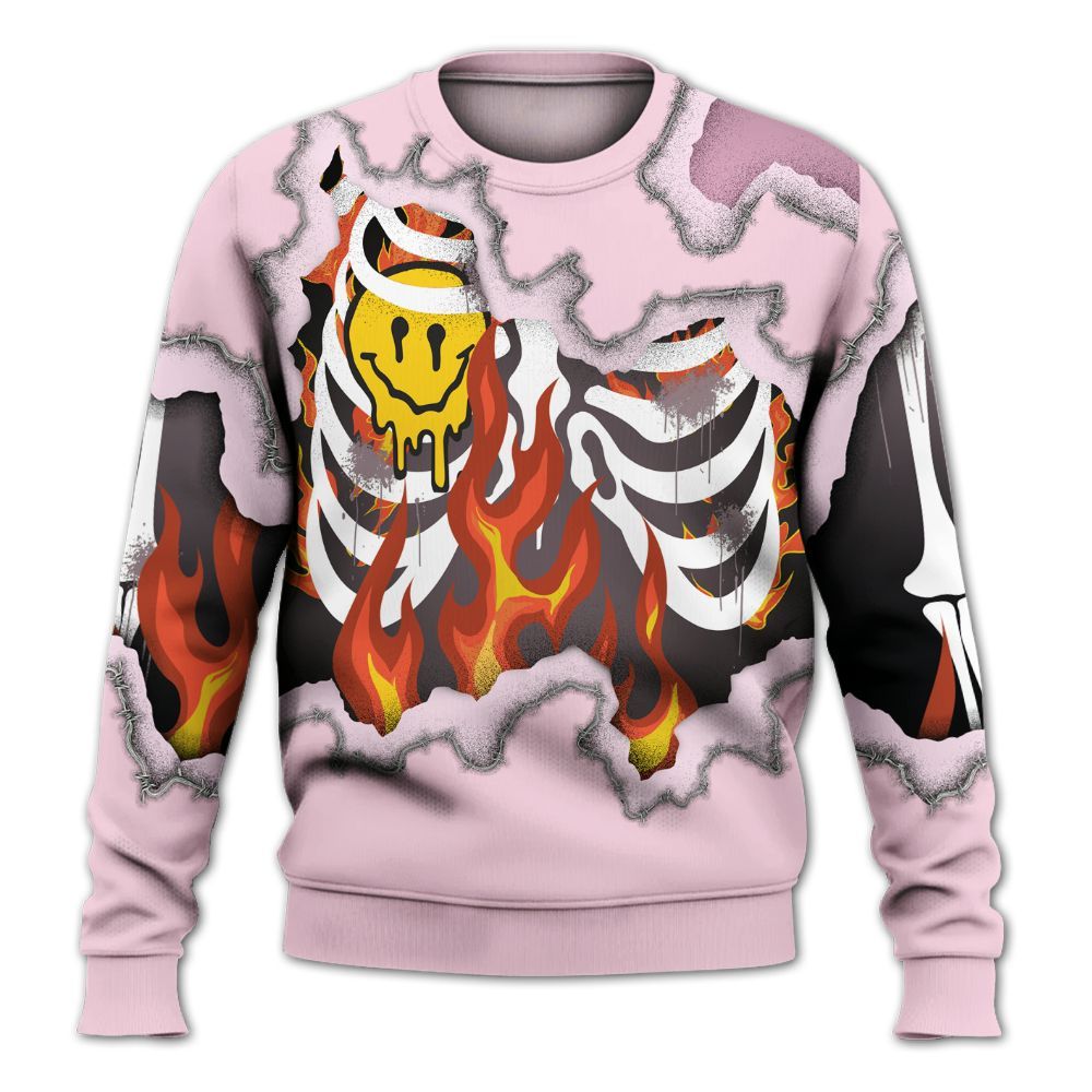 Sweatshirt To Match Orchid 4s - Skeleton On Fire Skrrt All Over Print