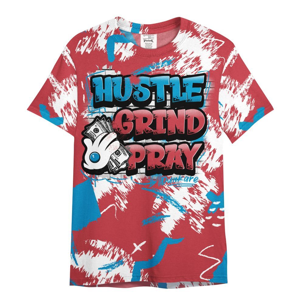 Shirt To Match High OG University Red Dark Powder Blue 1s - Hustle Grind Pray Retro All Over Print