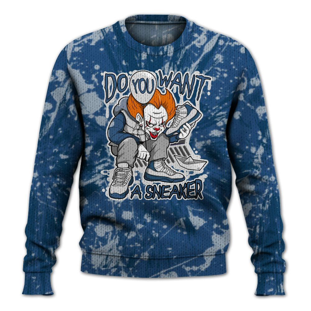 Knitted Sweater To Match High OG Midnight Navy 1s - Clown Scary Sneakers Graphic Halloween