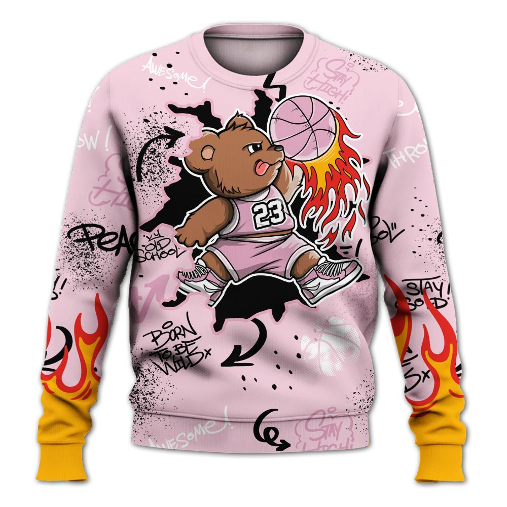 Sweatshirt To Match Orchid 4s - Number 23 Basketball Bear Custom Name All Over Print