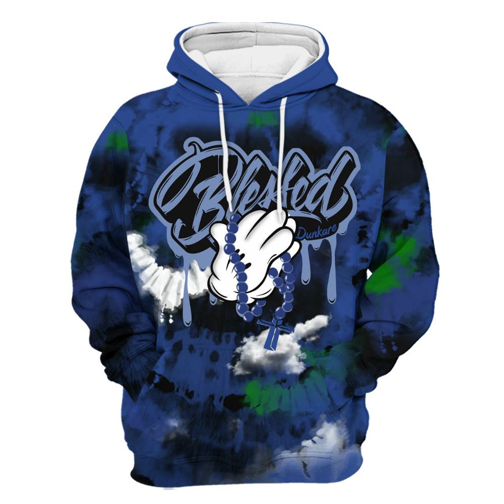 Hoodie To Match Retro Hyper Royal 13s - God Blessed Tie Dye All Over Print