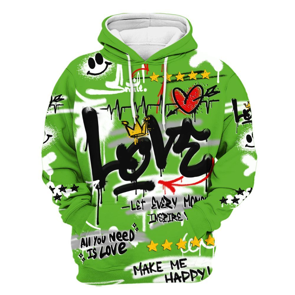 Hoodie To Match Air Foamposite One Volt - Happy Love Beats Graffiti Streetwear All Over Print