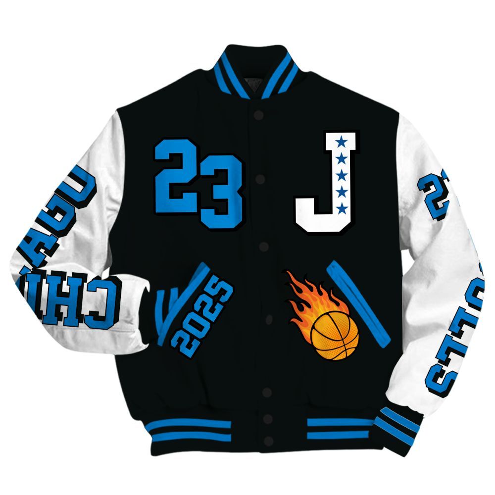 Varsity Jacket To Match High OG FragmentxULA White Black 1s - Chicago 23 Basketball All Over Print