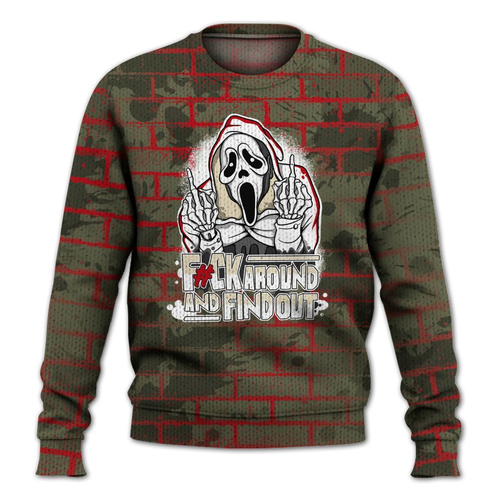 Knitted Sweater To Match Travis Scott Low OG Medium Olive 1s - F#CK And Find Out Graphic Halloween