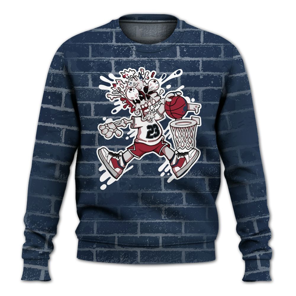 Sweatshirt To Match White Midnight Navy 6s - 85's Dunks Graphic Halloween All Over Print