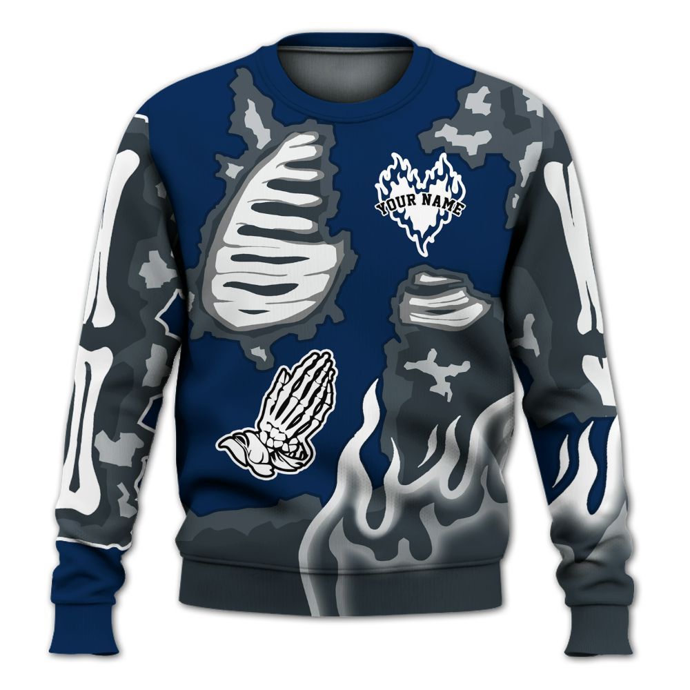 Sweatshirt To Match SB White Navy 4s - Dislike Us Graphic Burning Custom Name All Over Print