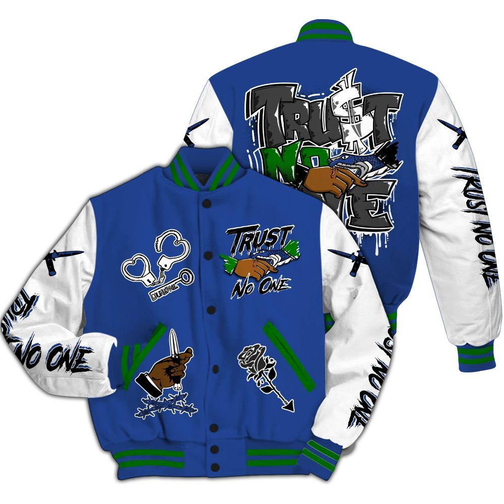 Varsity Jacket To Match Retro Hyper Royal 13s - Trust No One Dripping All Over Print