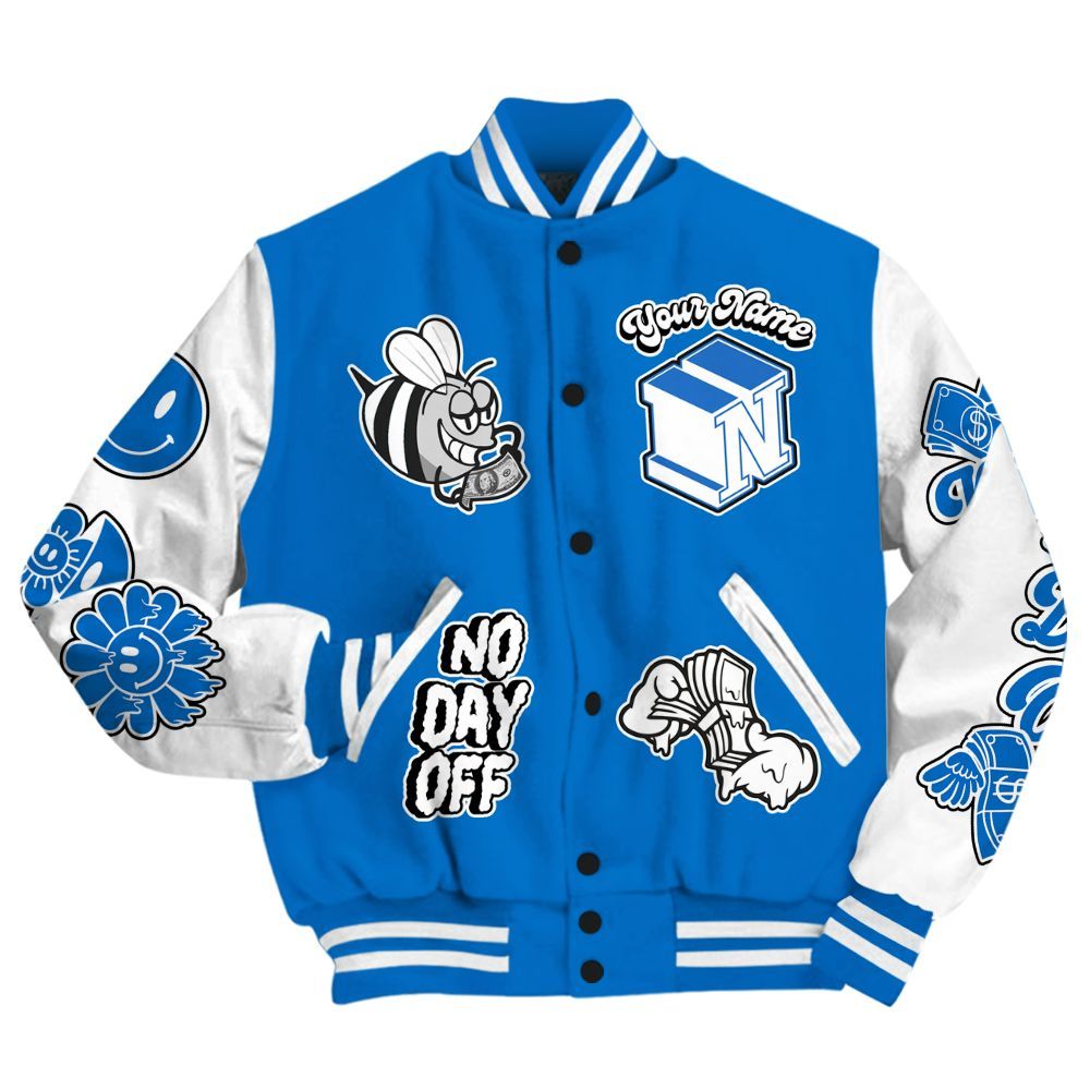 Varsity Jacket To Match Blueberry 12s - No Day Off Graphic Custom Name All Over Print