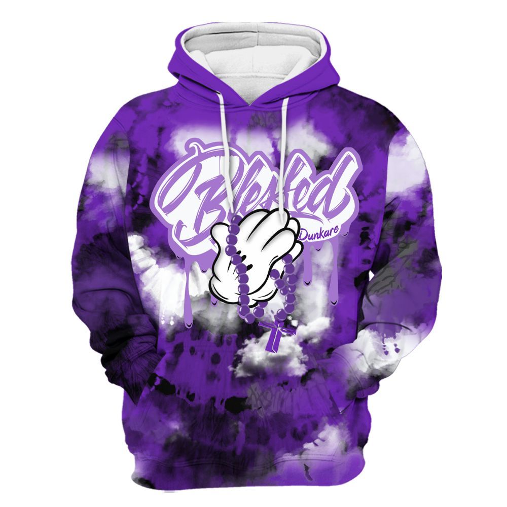 Hoodie To Match Retro Dark Iris 3s - God Blessed Tie Dye All Over Print