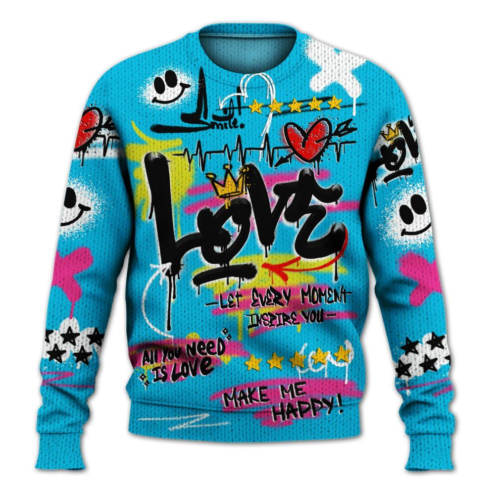Knitted Sweater To Match Tokyo Nights Stewie 3s - Happy Love Beats Graffiti Streetwear