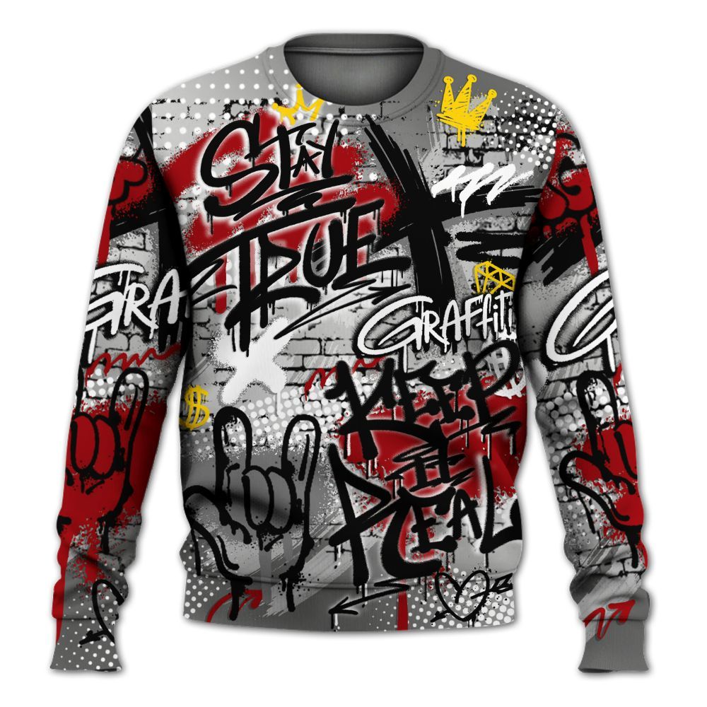 Sweatshirt To Match Metallic Silver 14s - True It Real Graffiti Streetwear All Over Print