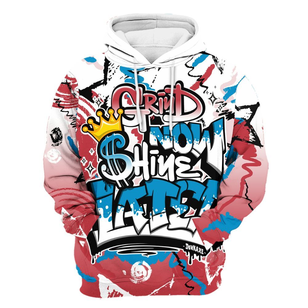 Hoodie To Match High OG University Red Dark Powder Blue 1s - Grind Shine Later Drip All Over Print